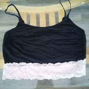 La Vie En Rose Black Camisole with Pink Lace Trim